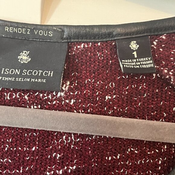 Scotch & Soda (Maison Scotch) Mixed Tweed Leather Trim Burgundy Sweater 1 small - Picture 3 of 7